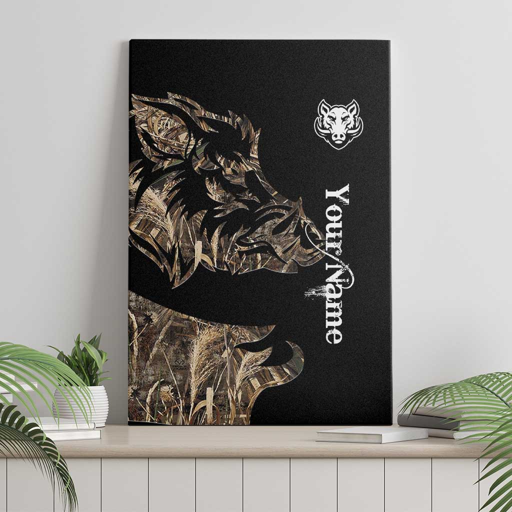 Personalized Boar Hunting Camouflage Canvas Wall Art Wild Hog Silhouette and Black Tactical Camo - Wonder Print Shop