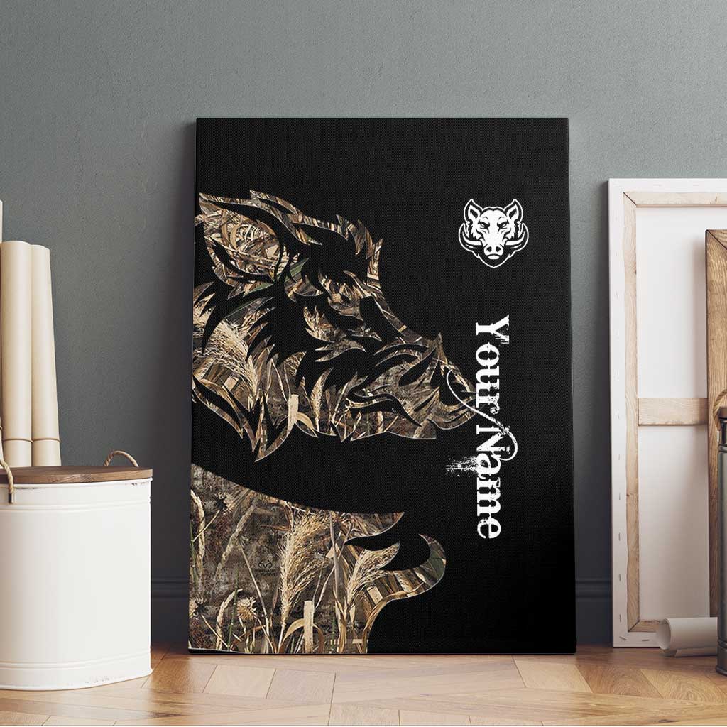 Personalized Boar Hunting Camouflage Canvas Wall Art Wild Hog Silhouette and Black Tactical Camo - Wonder Print Shop