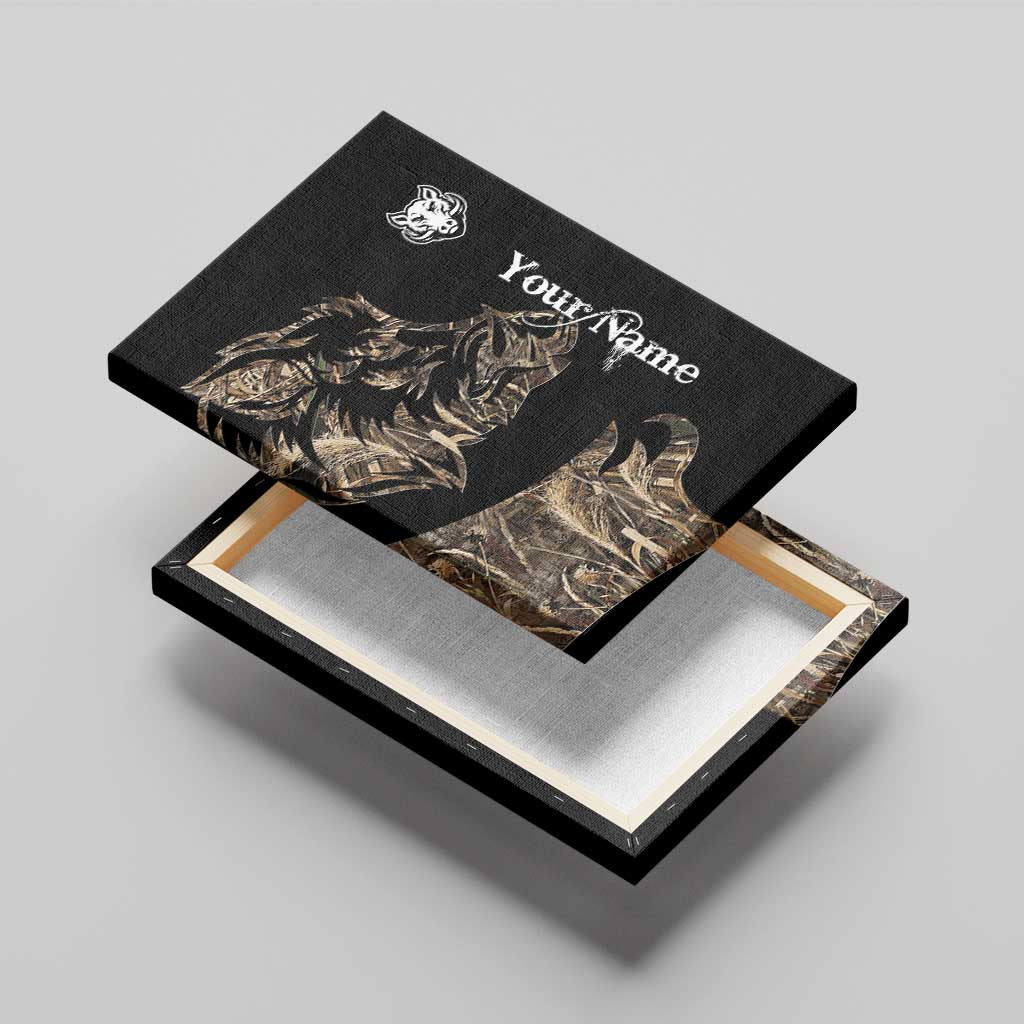 Personalized Boar Hunting Camouflage Canvas Wall Art Wild Hog Silhouette and Black Tactical Camo - Wonder Print Shop