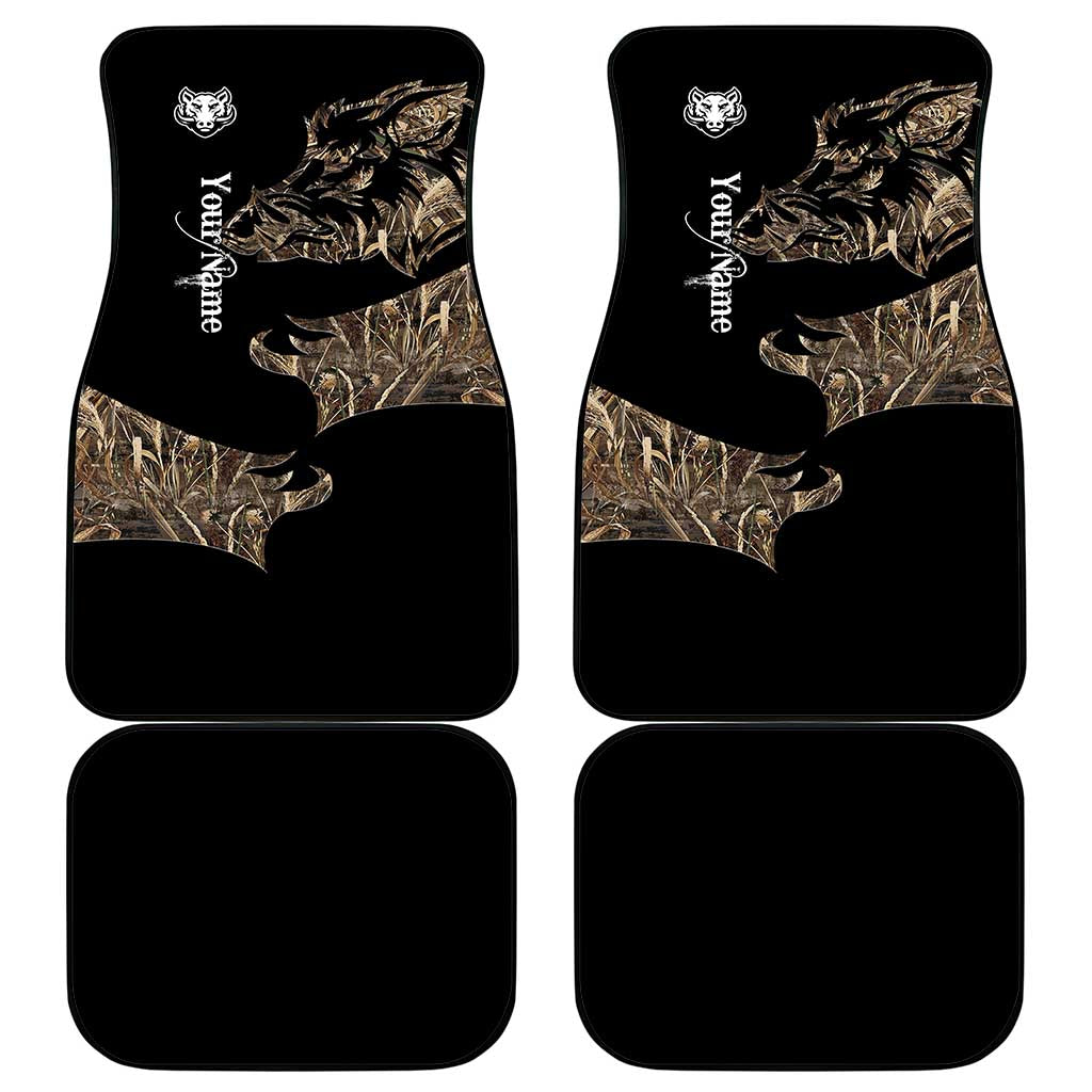 Personalized Boar Hunting Camouflage Car Mats Wild Hog Silhouette and Black Tactical Camo - Wonder Print Shop