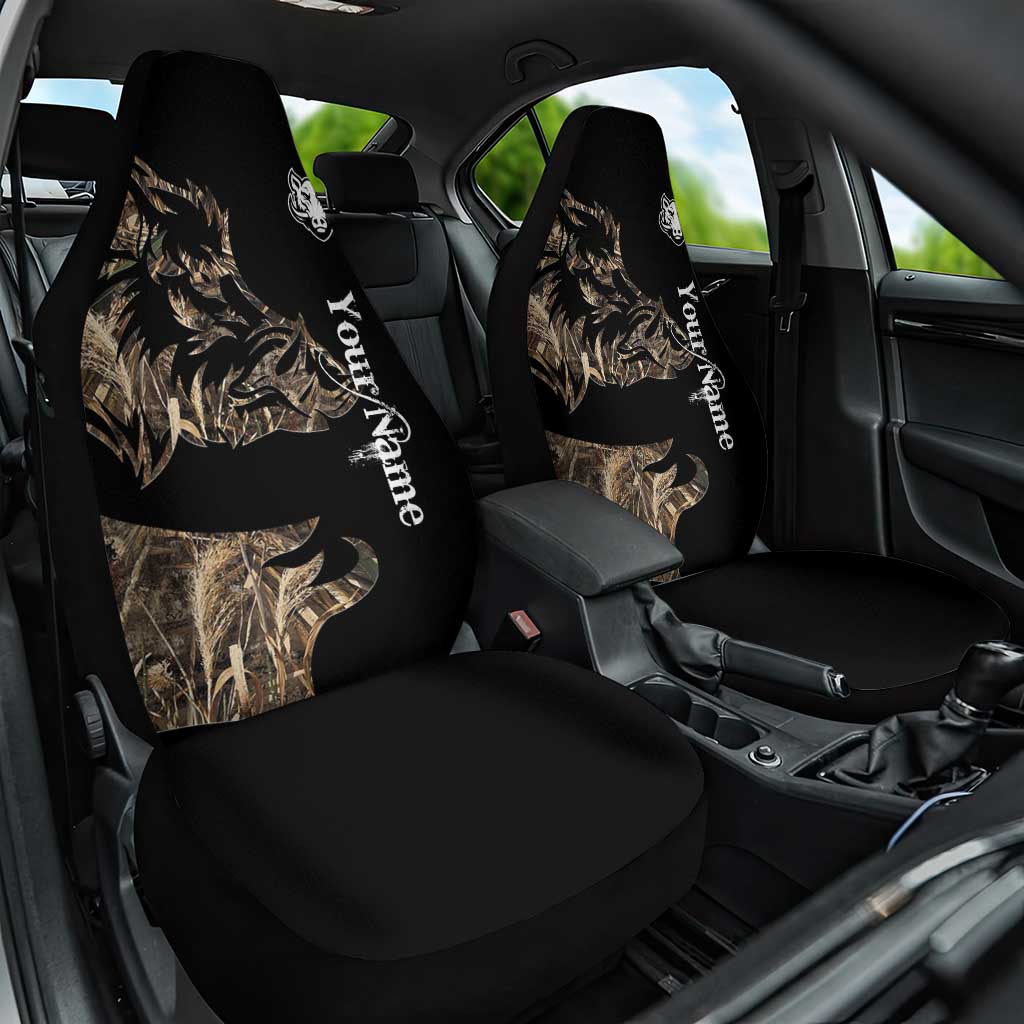 Personalized Boar Hunting Camouflage Car Seat Cover Wild Hog Silhouette and Black Tactical Camo - Wonder Print Shop