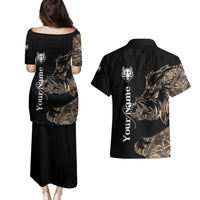 Personalized Boar Hunting Camouflage Couples Matching Puletasi and Hawaiian Shirt Wild Hog Silhouette and Black Tactical Camo - Wonder Print Shop