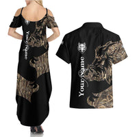 Personalized Boar Hunting Camouflage Couples Matching Summer Maxi Dress and Hawaiian Shirt Wild Hog Silhouette and Black Tactical Camo - Wonder Print Shop