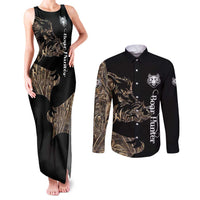 Personalized Boar Hunting Camouflage Couples Matching Tank Maxi Dress and Long Sleeve Button Shirt Wild Hog Silhouette and Black Tactical Camo - Wonder Print Shop
