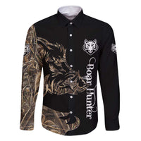 Personalized Boar Hunting Camouflage Family Matching Long Sleeve Bodycon Dress and Hawaiian Shirt Wild Hog Silhouette and Black Tactical Camo - Wonder Print Shop