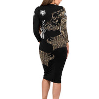 Personalized Boar Hunting Camouflage Family Matching Long Sleeve Bodycon Dress and Hawaiian Shirt Wild Hog Silhouette and Black Tactical Camo - Wonder Print Shop