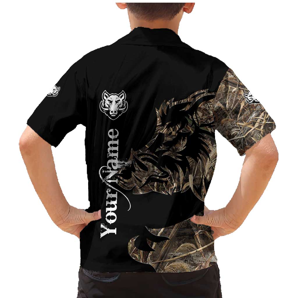 Personalized Boar Hunting Camouflage Family Matching Mermaid Dress and Hawaiian Shirt Wild Hog Silhouette and Black Tactical Camo - Wonder Print Shop