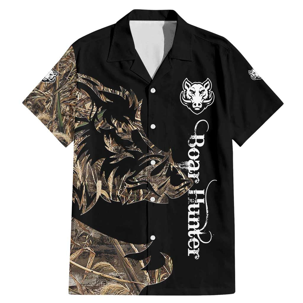 Personalized Boar Hunting Camouflage Family Matching Mermaid Dress and Hawaiian Shirt Wild Hog Silhouette and Black Tactical Camo - Wonder Print Shop