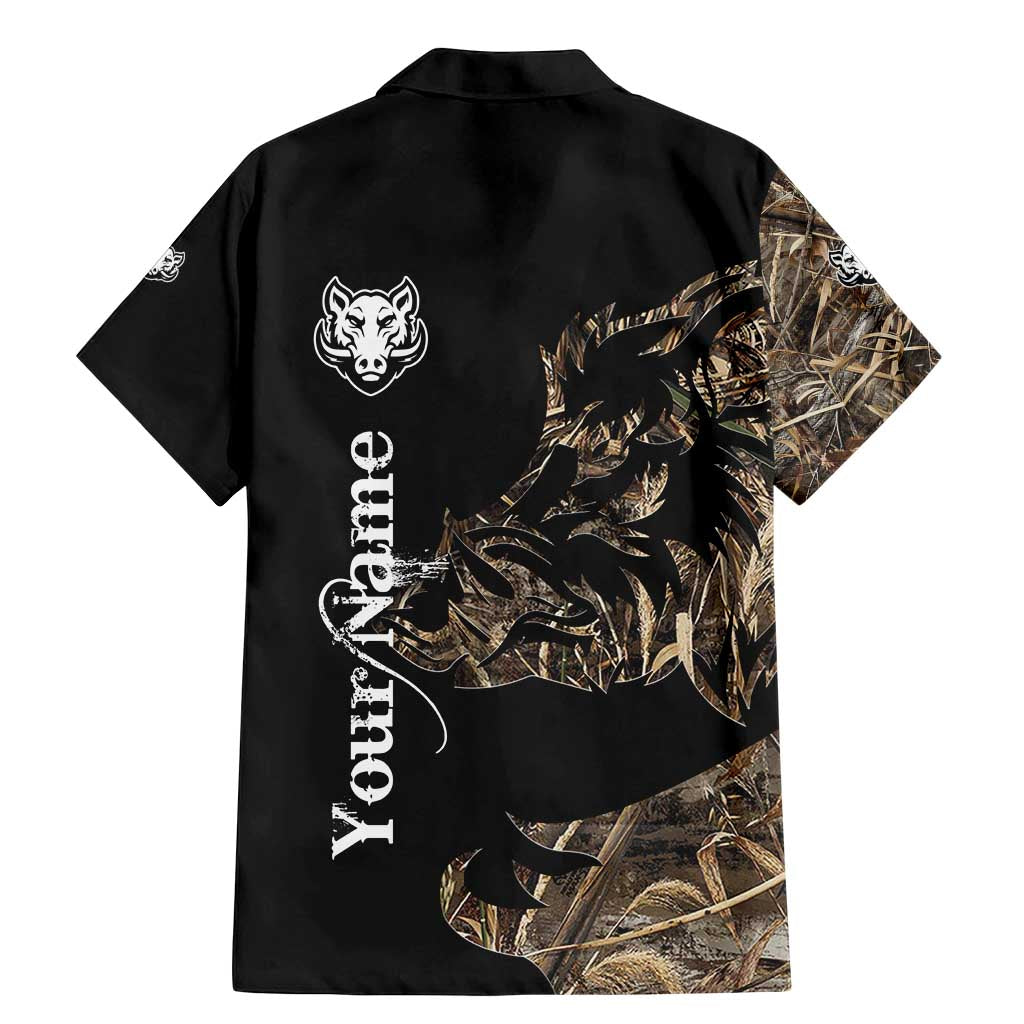 Personalized Boar Hunting Camouflage Family Matching Mermaid Dress and Hawaiian Shirt Wild Hog Silhouette and Black Tactical Camo - Wonder Print Shop