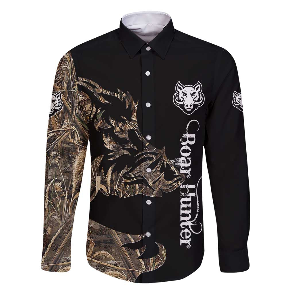 Personalized Boar Hunting Camouflage Family Matching Mermaid Dress and Hawaiian Shirt Wild Hog Silhouette and Black Tactical Camo - Wonder Print Shop