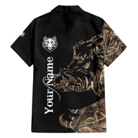 Personalized Boar Hunting Camouflage Family Matching Off The Shoulder Long Sleeve Dress and Hawaiian Shirt Wild Hog Silhouette and Black Tactical Camo - Wonder Print Shop
