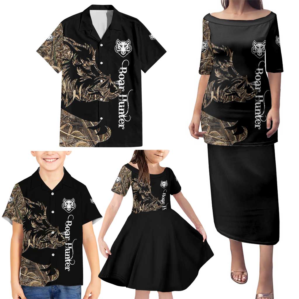 Personalized Boar Hunting Camouflage Family Matching Puletasi and Hawaiian Shirt Wild Hog Silhouette and Black Tactical Camo - Wonder Print Shop