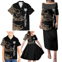 Personalized Boar Hunting Camouflage Family Matching Puletasi and Hawaiian Shirt Wild Hog Silhouette and Black Tactical Camo - Wonder Print Shop
