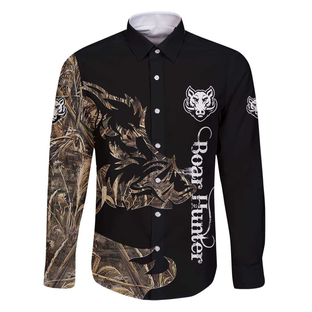 Personalized Boar Hunting Camouflage Family Matching Puletasi and Hawaiian Shirt Wild Hog Silhouette and Black Tactical Camo - Wonder Print Shop