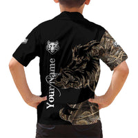 Personalized Boar Hunting Camouflage Family Matching Short Sleeve Bodycon Dress and Hawaiian Shirt Wild Hog Silhouette and Black Tactical Camo - Wonder Print Shop