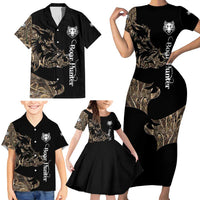 Personalized Boar Hunting Camouflage Family Matching Short Sleeve Bodycon Dress and Hawaiian Shirt Wild Hog Silhouette and Black Tactical Camo - Wonder Print Shop