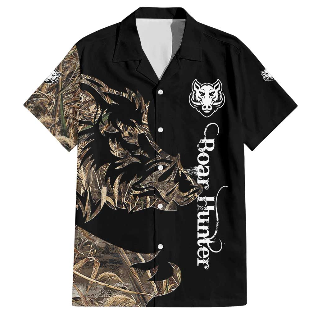 Personalized Boar Hunting Camouflage Family Matching Short Sleeve Bodycon Dress and Hawaiian Shirt Wild Hog Silhouette and Black Tactical Camo - Wonder Print Shop