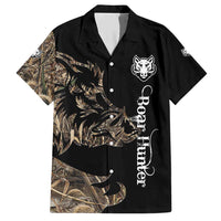 Personalized Boar Hunting Camouflage Family Matching Short Sleeve Bodycon Dress and Hawaiian Shirt Wild Hog Silhouette and Black Tactical Camo - Wonder Print Shop