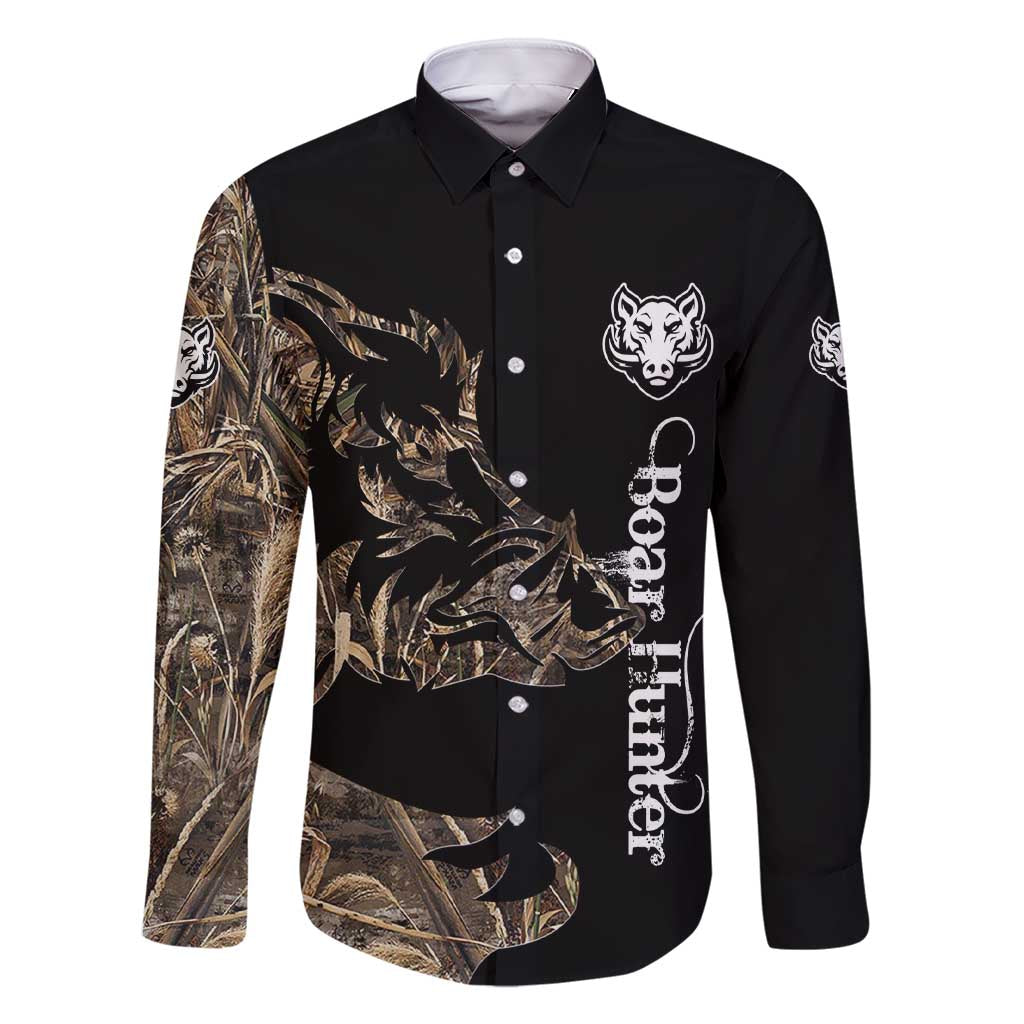 Personalized Boar Hunting Camouflage Family Matching Short Sleeve Bodycon Dress and Hawaiian Shirt Wild Hog Silhouette and Black Tactical Camo - Wonder Print Shop