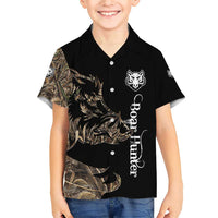 Personalized Boar Hunting Camouflage Family Matching Short Sleeve Bodycon Dress and Hawaiian Shirt Wild Hog Silhouette and Black Tactical Camo - Wonder Print Shop