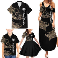 Personalized Boar Hunting Camouflage Family Matching Summer Maxi Dress and Hawaiian Shirt Wild Hog Silhouette and Black Tactical Camo - Wonder Print Shop