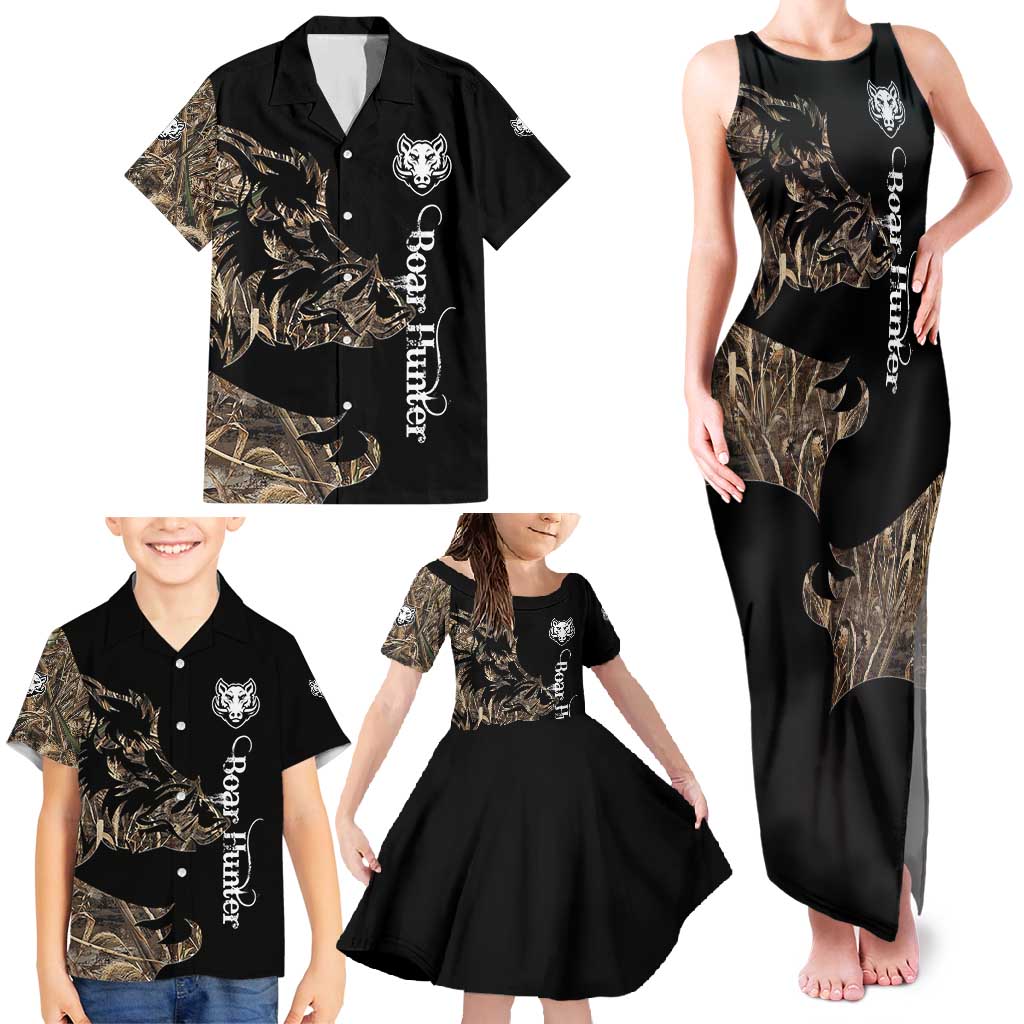 Personalized Boar Hunting Camouflage Family Matching Tank Maxi Dress and Hawaiian Shirt Wild Hog Silhouette and Black Tactical Camo - Wonder Print Shop