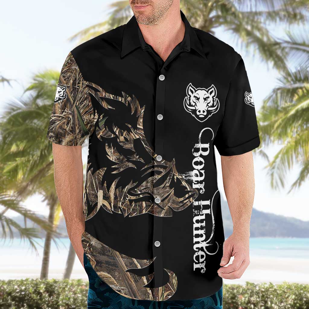 Personalized Boar Hunting Camouflage Hawaiian Shirt Wild Hog Silhouette and Black Tactical Camo - Wonder Print Shop
