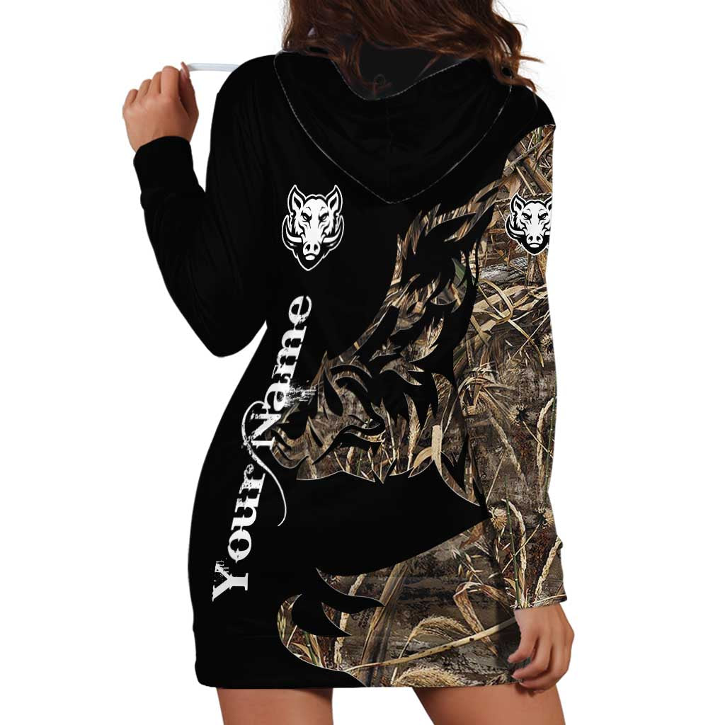 Personalized Boar Hunting Camouflage Hoodie Dress Wild Hog Silhouette and Black Tactical Camo - Wonder Print Shop