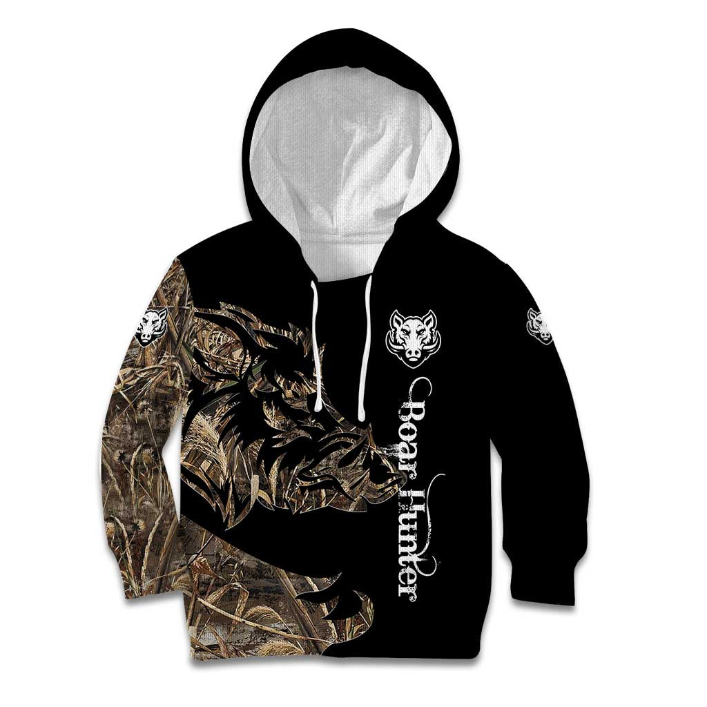 Personalized Boar Hunting Camouflage Kid Hoodie Wild Hog Silhouette and Black Tactical Camo - Wonder Print Shop