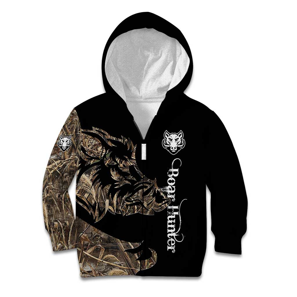 Personalized Boar Hunting Camouflage Kid Hoodie Wild Hog Silhouette and Black Tactical Camo - Wonder Print Shop