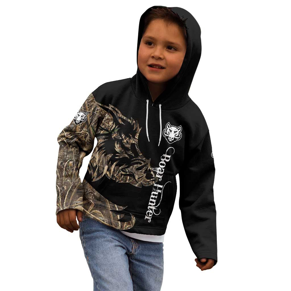 Personalized Boar Hunting Camouflage Kid Hoodie Wild Hog Silhouette and Black Tactical Camo - Wonder Print Shop
