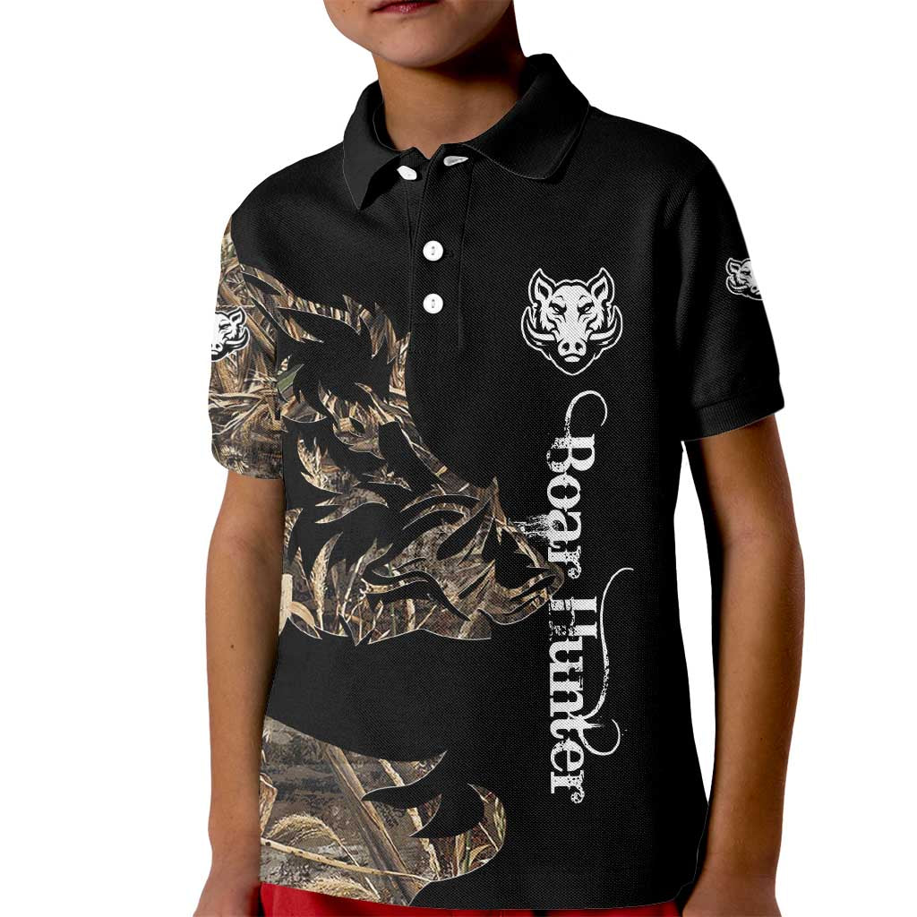 Personalized Boar Hunting Camouflage Kid Polo Shirt Wild Hog Silhouette and Black Tactical Camo - Wonder Print Shop