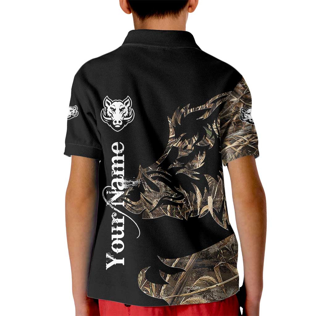 Personalized Boar Hunting Camouflage Kid Polo Shirt Wild Hog Silhouette and Black Tactical Camo - Wonder Print Shop