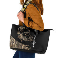 Personalized Boar Hunting Camouflage Leather Tote Bag Wild Hog Silhouette and Black Tactical Camo - Wonder Print Shop