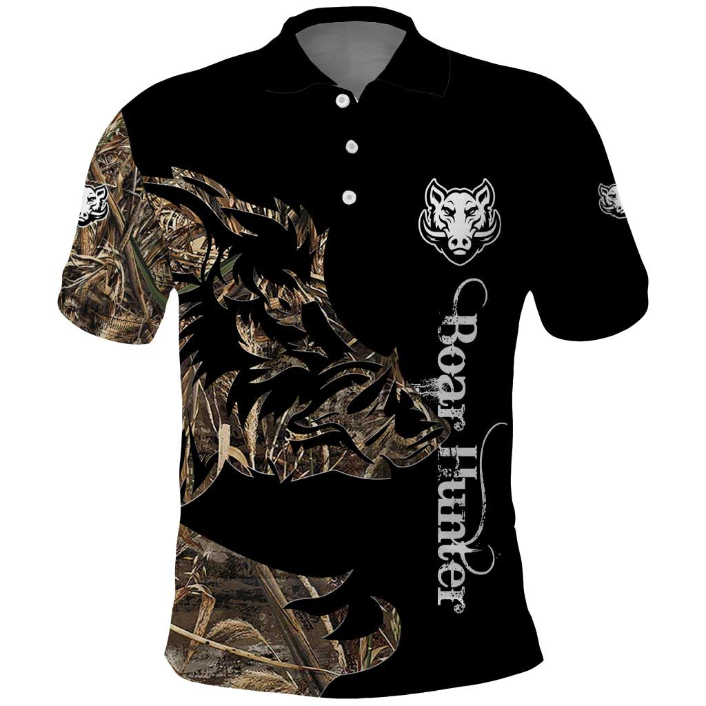 Personalized Boar Hunting Camouflage Polo Shirt Wild Hog Silhouette and Black Tactical Camo - Wonder Print Shop