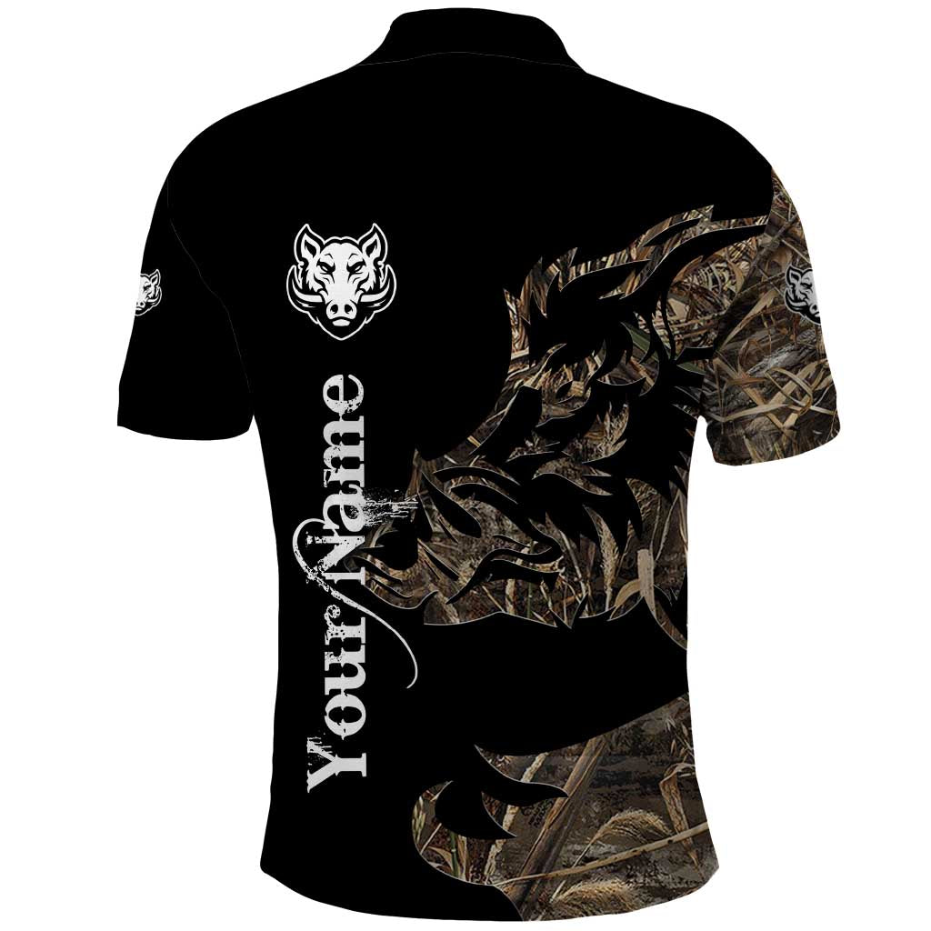 Personalized Boar Hunting Camouflage Polo Shirt Wild Hog Silhouette and Black Tactical Camo - Wonder Print Shop