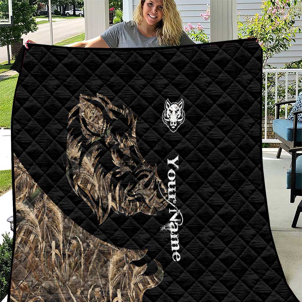 Personalized Boar Hunting Camouflage Quilt Wild Hog Silhouette and Black Tactical Camo - Wonder Print Shop