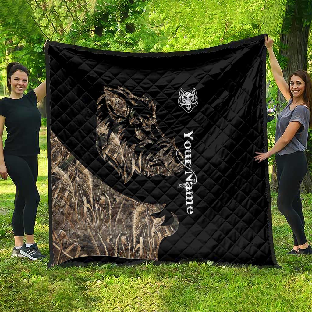 Personalized Boar Hunting Camouflage Quilt Wild Hog Silhouette and Black Tactical Camo - Wonder Print Shop