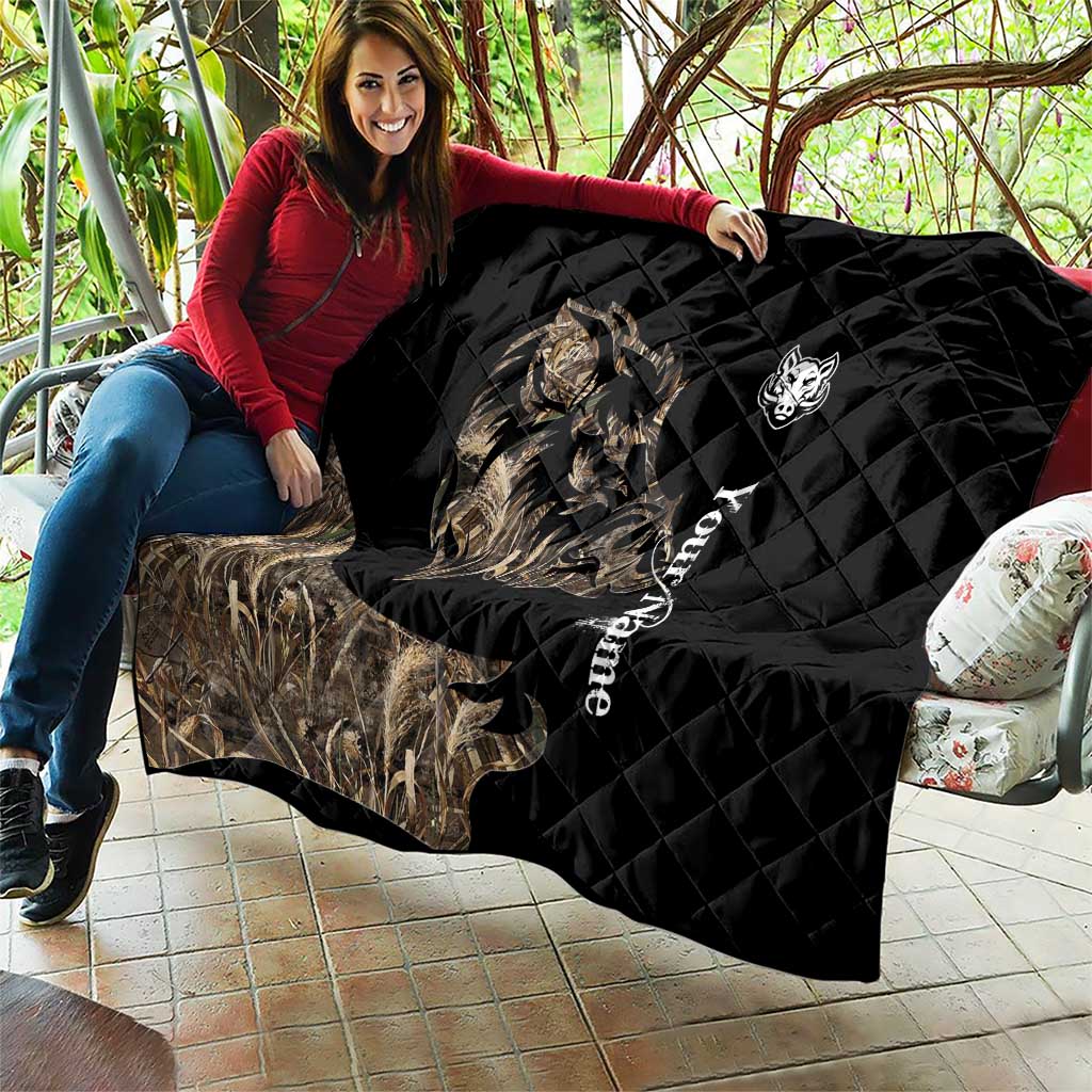 Personalized Boar Hunting Camouflage Quilt Wild Hog Silhouette and Black Tactical Camo - Wonder Print Shop