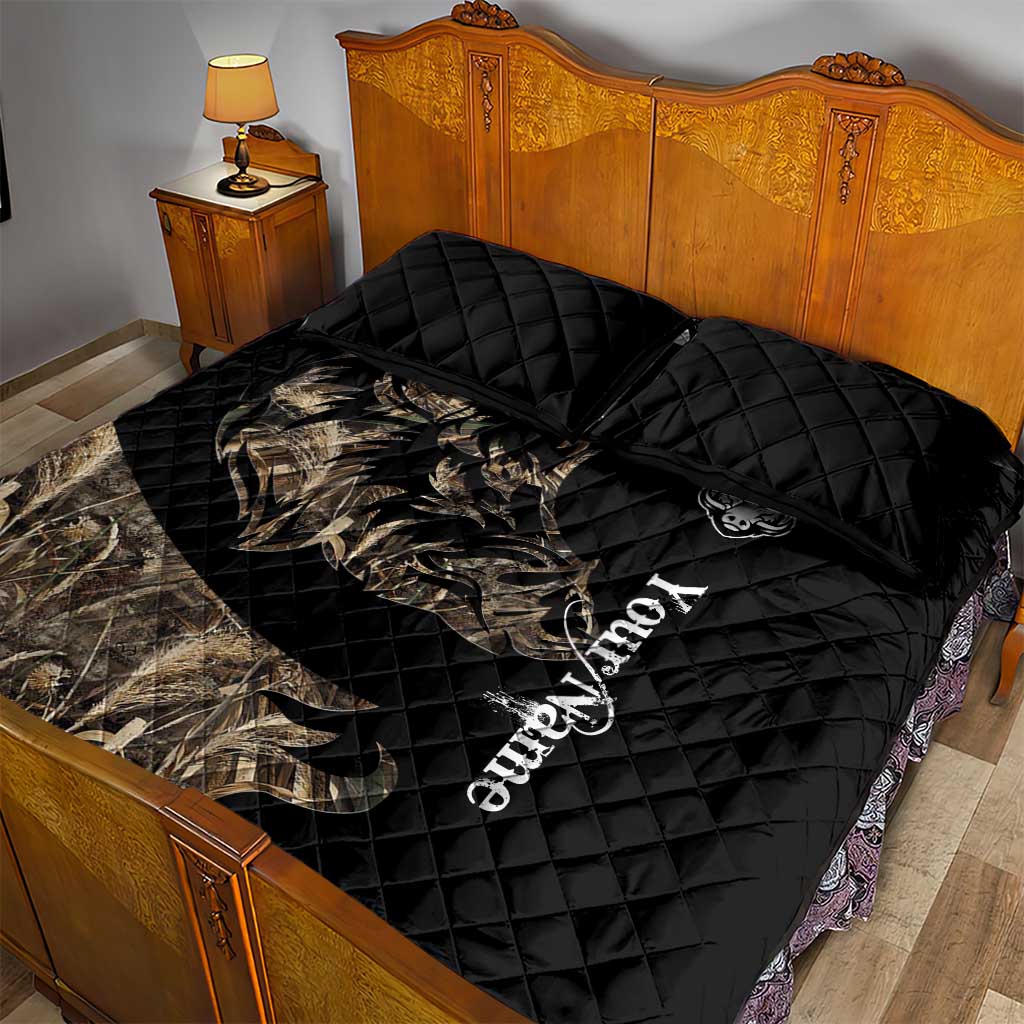 Personalized Boar Hunting Camouflage Quilt Bed Set Wild Hog Silhouette and Black Tactical Camo - Wonder Print Shop