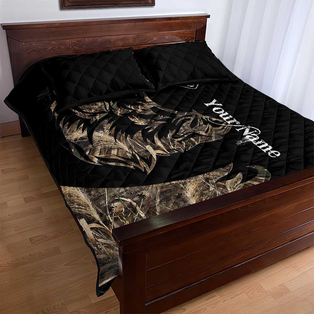 Personalized Boar Hunting Camouflage Quilt Bed Set Wild Hog Silhouette and Black Tactical Camo - Wonder Print Shop