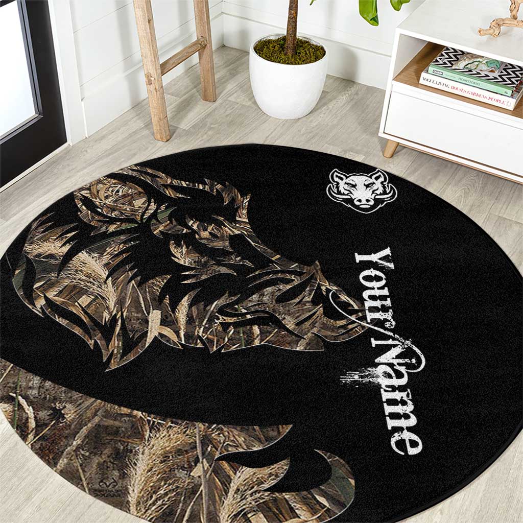 Personalized Boar Hunting Camouflage Round Carpet Wild Hog Silhouette and Black Tactical Camo - Wonder Print Shop