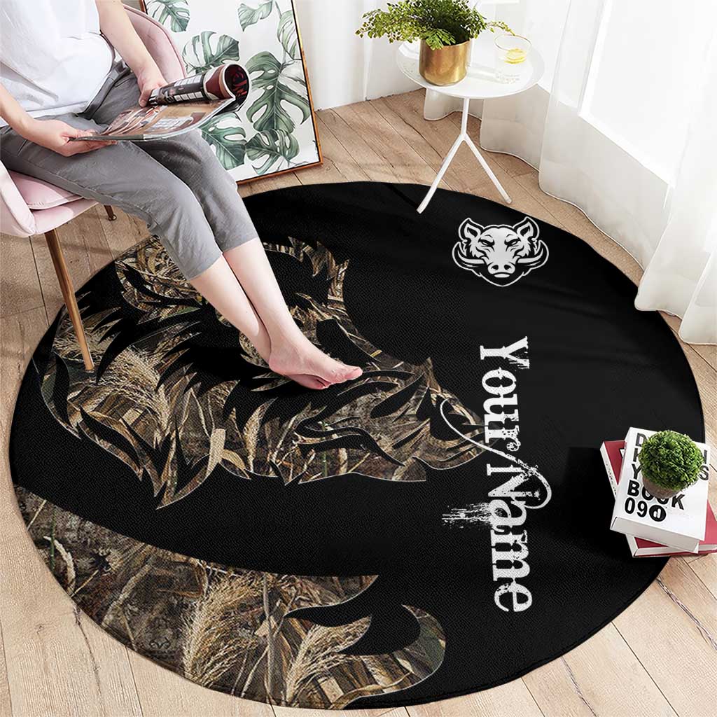 Personalized Boar Hunting Camouflage Round Carpet Wild Hog Silhouette and Black Tactical Camo - Wonder Print Shop