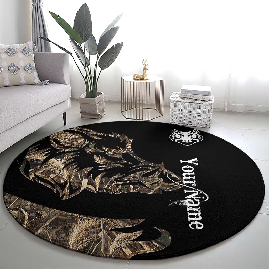Personalized Boar Hunting Camouflage Round Carpet Wild Hog Silhouette and Black Tactical Camo - Wonder Print Shop