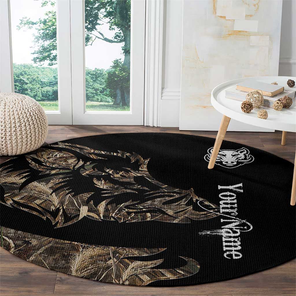 Personalized Boar Hunting Camouflage Round Carpet Wild Hog Silhouette and Black Tactical Camo - Wonder Print Shop