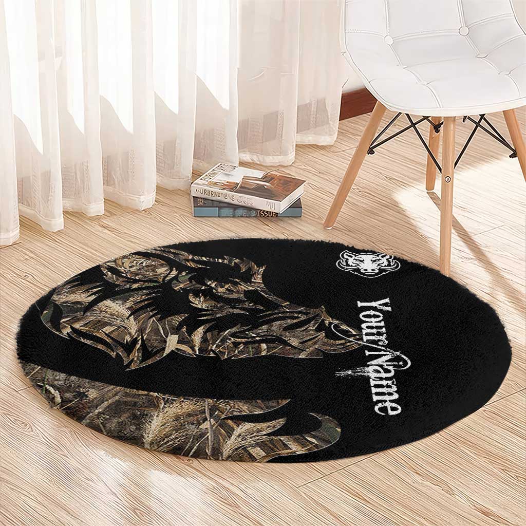 Personalized Boar Hunting Camouflage Round Carpet Wild Hog Silhouette and Black Tactical Camo - Wonder Print Shop