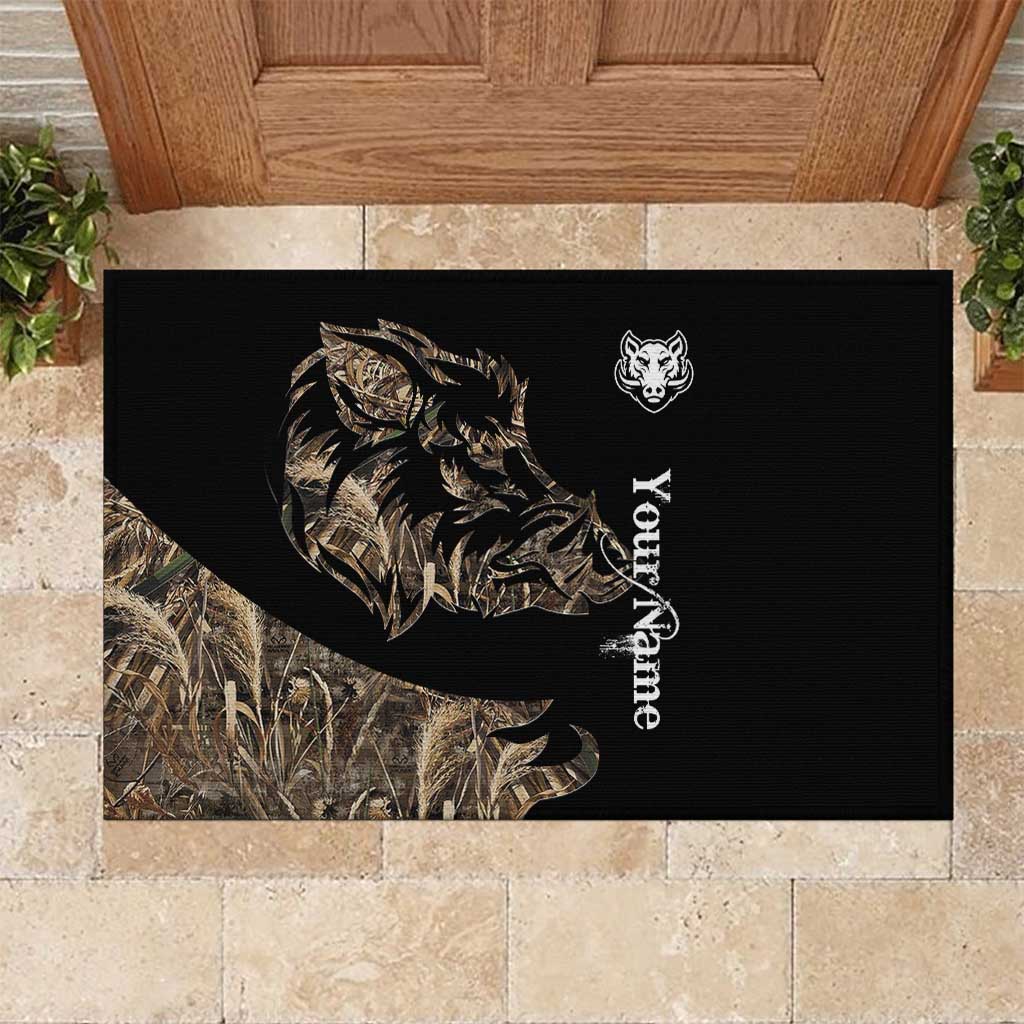 Personalized Boar Hunting Camouflage Rubber Doormat Wild Hog Silhouette and Black Tactical Camo - Wonder Print Shop