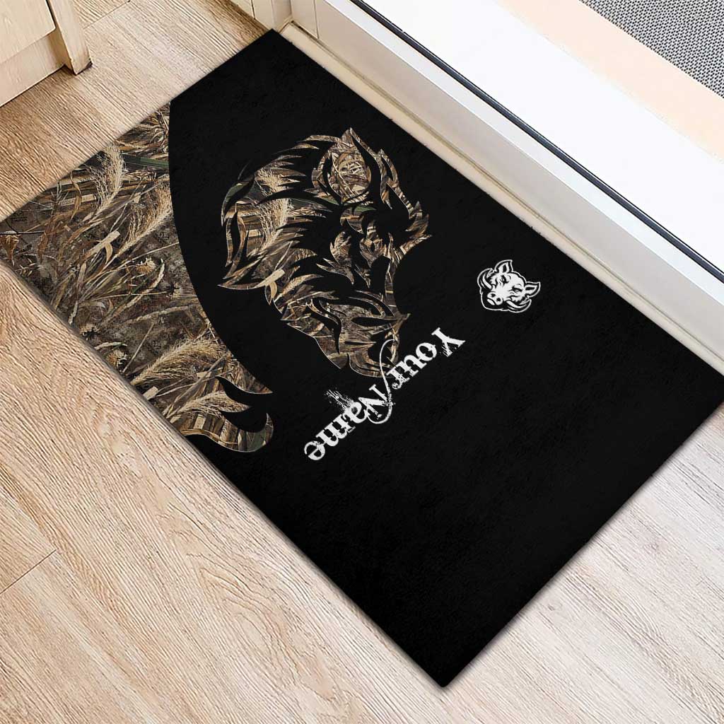Personalized Boar Hunting Camouflage Rubber Doormat Wild Hog Silhouette and Black Tactical Camo - Wonder Print Shop
