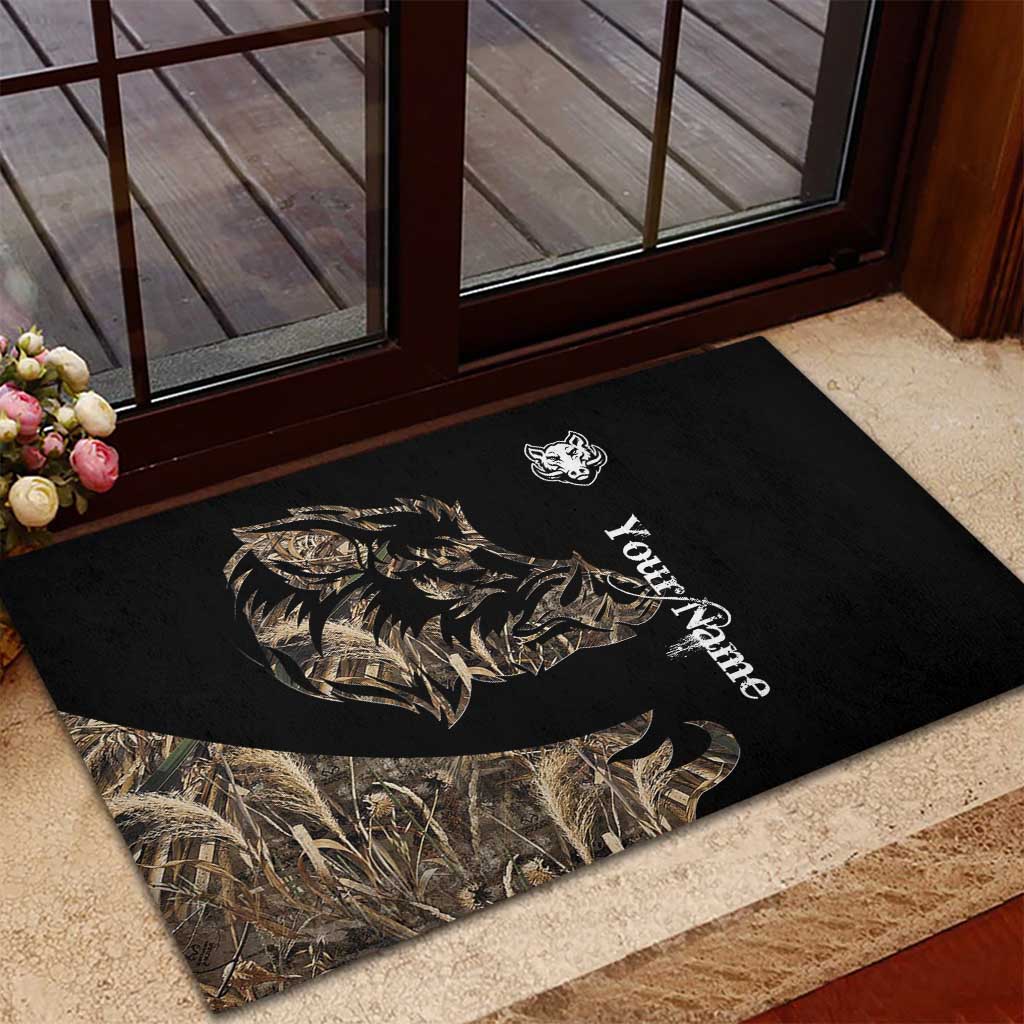 Personalized Boar Hunting Camouflage Rubber Doormat Wild Hog Silhouette and Black Tactical Camo - Wonder Print Shop