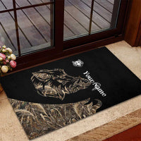 Personalized Boar Hunting Camouflage Rubber Doormat Wild Hog Silhouette and Black Tactical Camo - Wonder Print Shop
